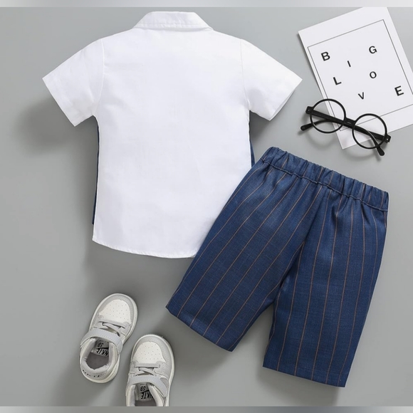 2 piece pinstripe shorts set with removable bow tie - Picture 5 of 9